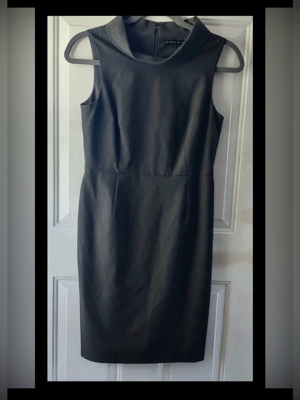 ANTONIO MELANI Gray Sz 10 Sleeveless Midi Sheath High Collar Wiggle Dress